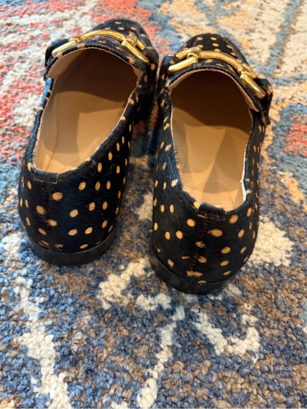 Like New! Boden Black Gold Buckle Calf Hair Snaffle Loafers sz 7 US/ 38 EU - Picture 3 of 8